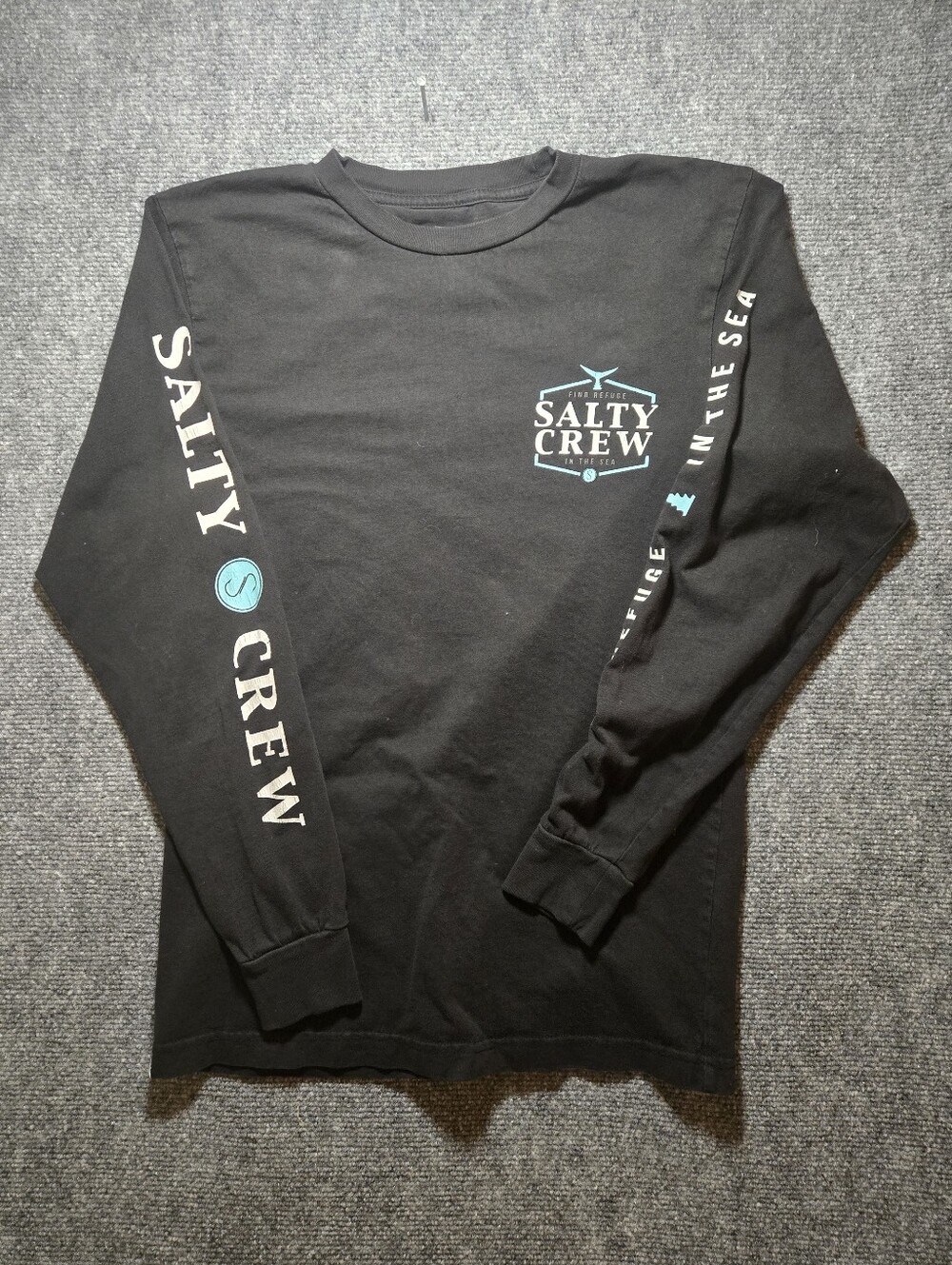 Salty Crew Black Long-Sleeve Logo Tee with Teal Accents